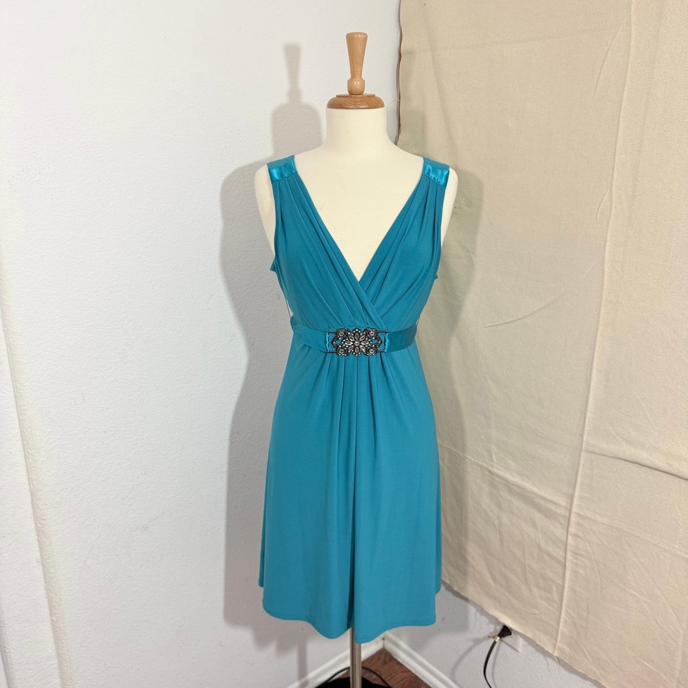 Scarlett Nite Petite Teal Rhinestone Empire Waist Cocktail Dress 12P
